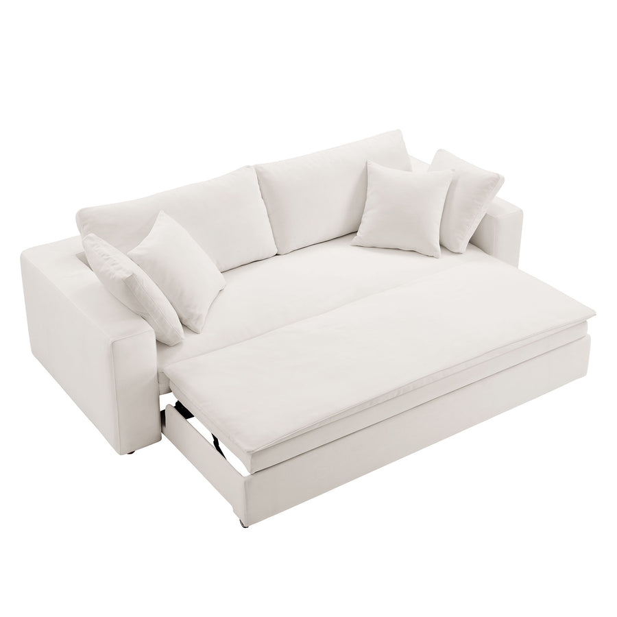 Linden Down Filled Overstuffed Sleeper Sofa in Pure White