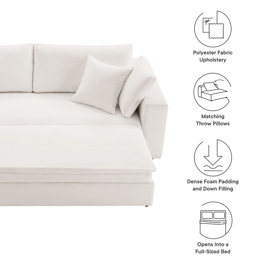 Linden Down Filled Overstuffed Sleeper Sofa in Pure White