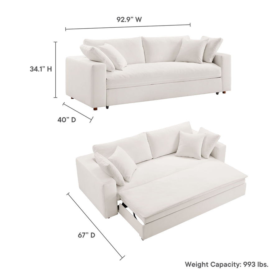 Linden Down Filled Overstuffed Sleeper Sofa in Pure White