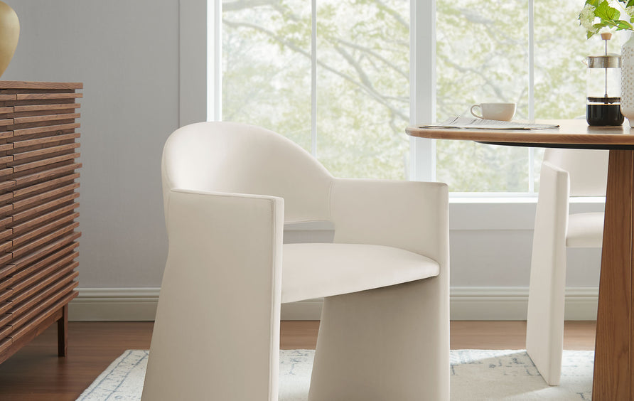 Quartz Performance Velvet Dining Armchair in Alabaster