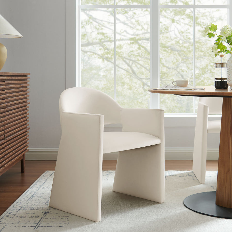 Quartz Performance Velvet Dining Armchair in Alabaster