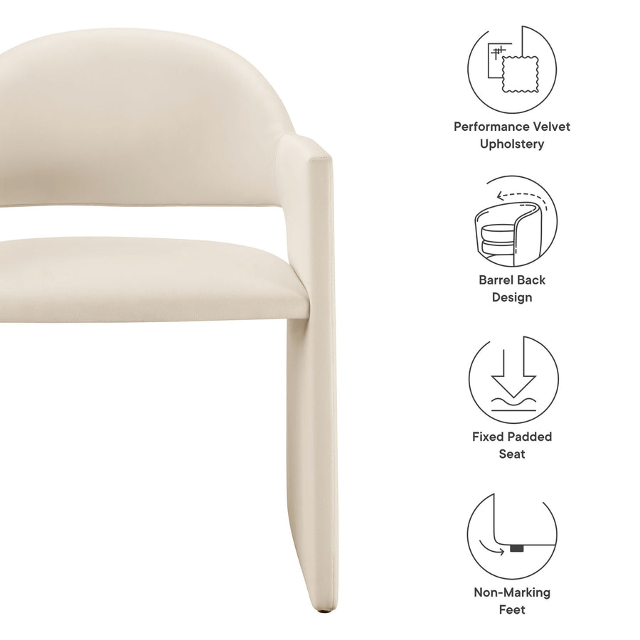 Quartz Performance Velvet Dining Armchair in Alabaster