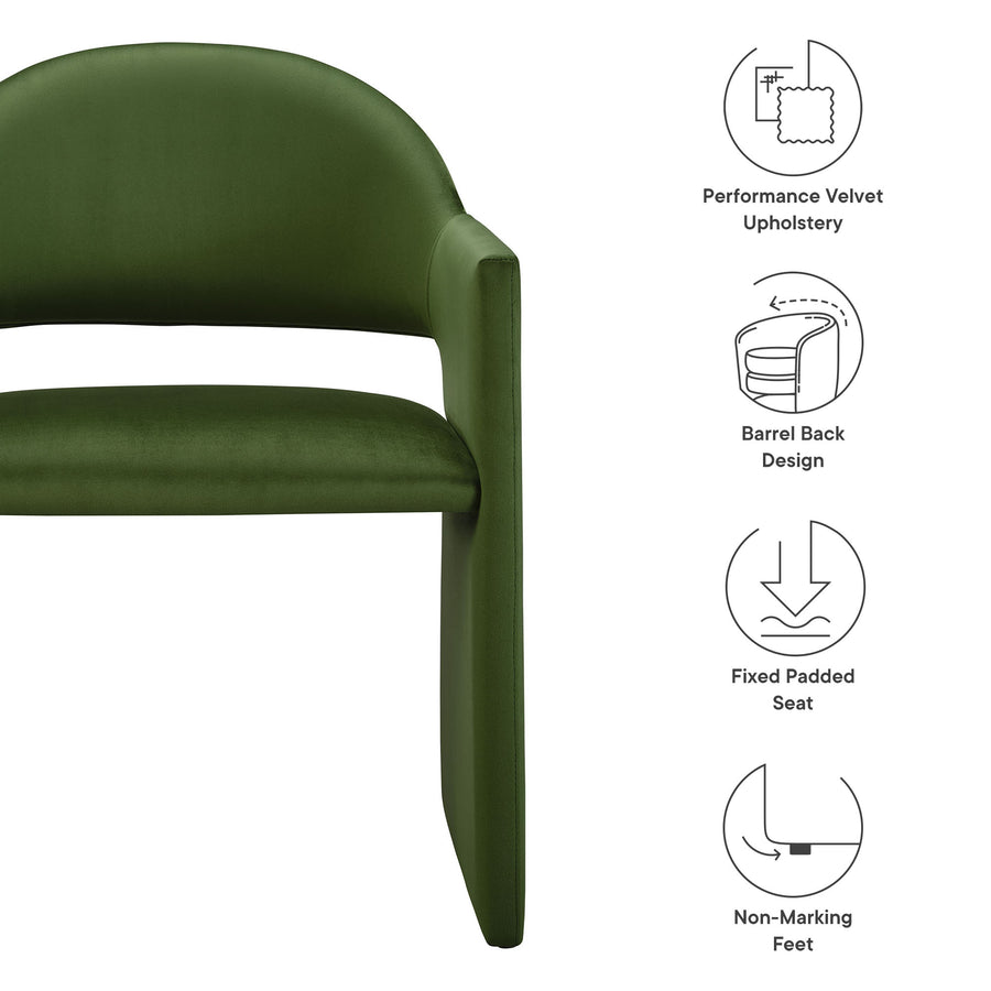 Quartz Performance Velvet Dining Armchair in Moss Green