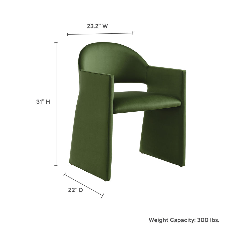 Quartz Performance Velvet Dining Armchair in Moss Green