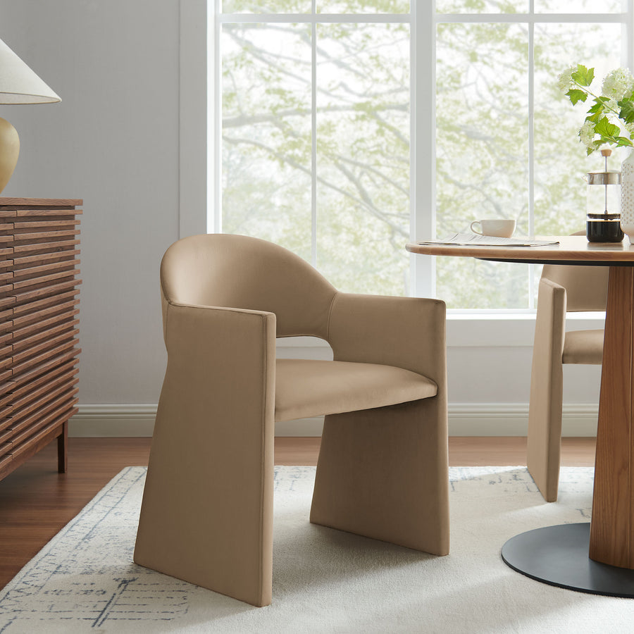 Quartz Performance Velvet Dining Armchair in Taupe