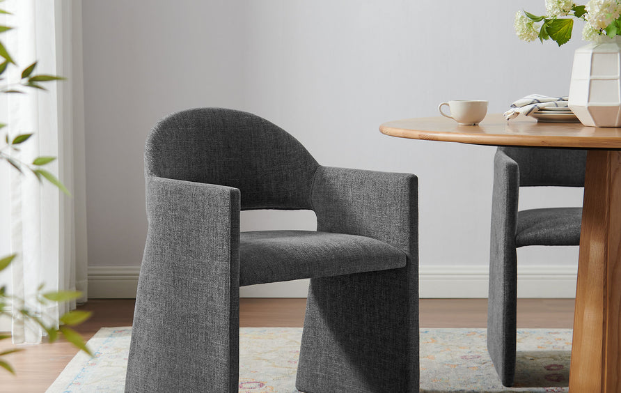 Quartz Upholstered Fabric Dining Armchair in Charcoal