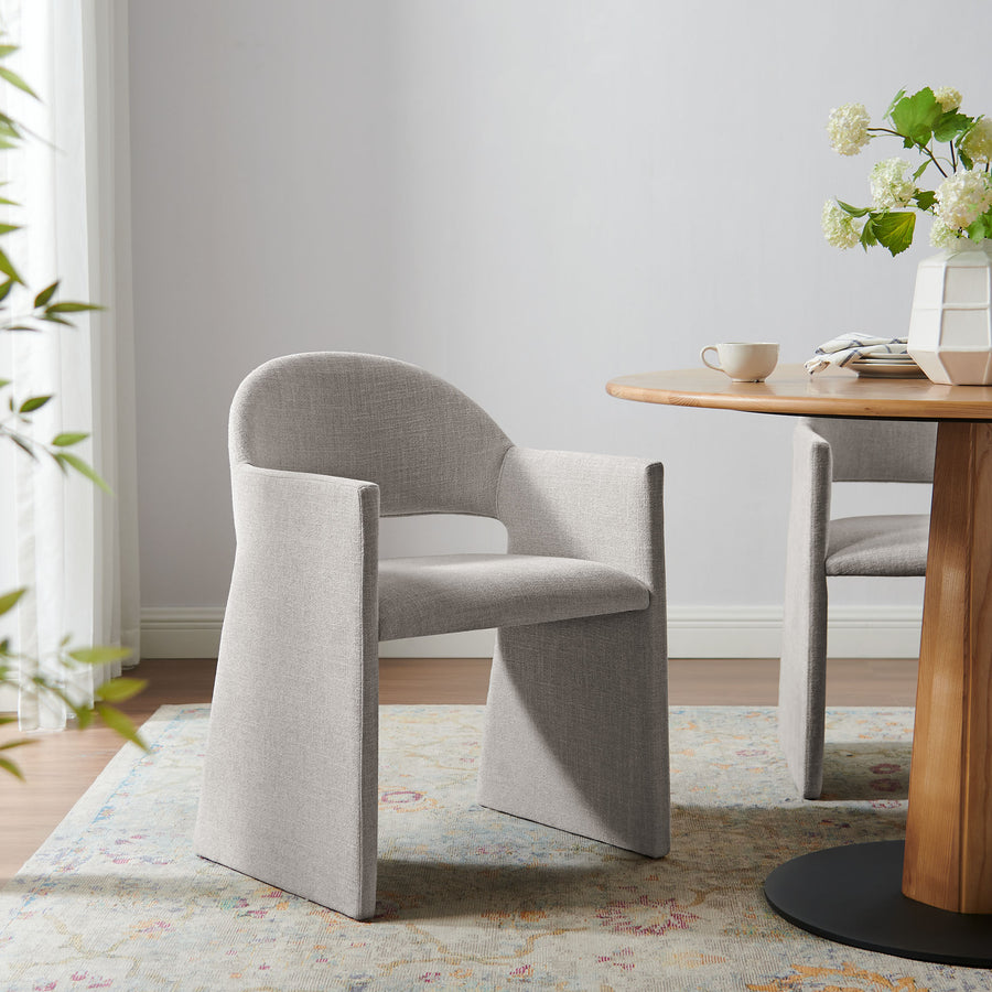 Quartz Upholstered Fabric Dining Armchair in Linen