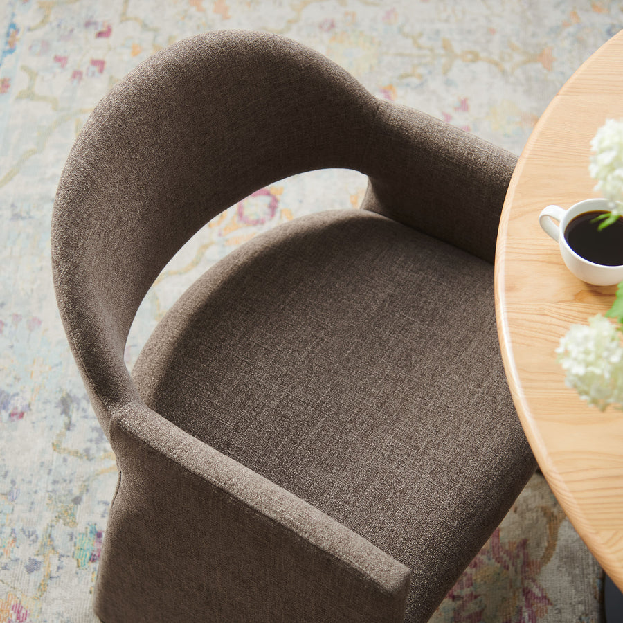 Quartz Upholstered Fabric Dining Armchair in Mocha