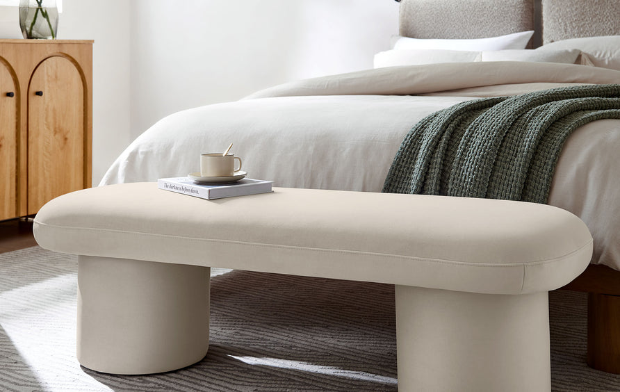 Torin Performance Velvet Bench in Almond