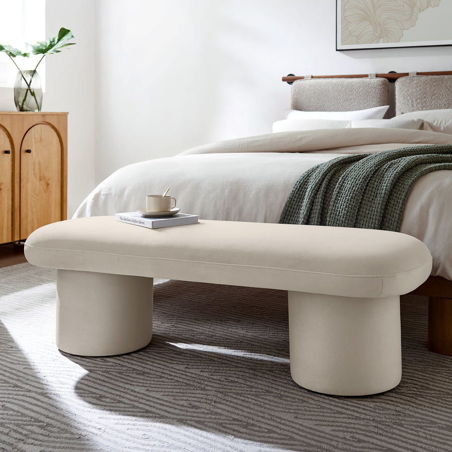 Torin Performance Velvet Bench in Almond