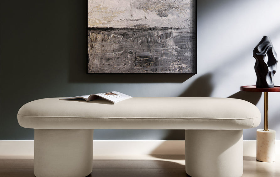 Torin Performance Velvet Bench in Almond