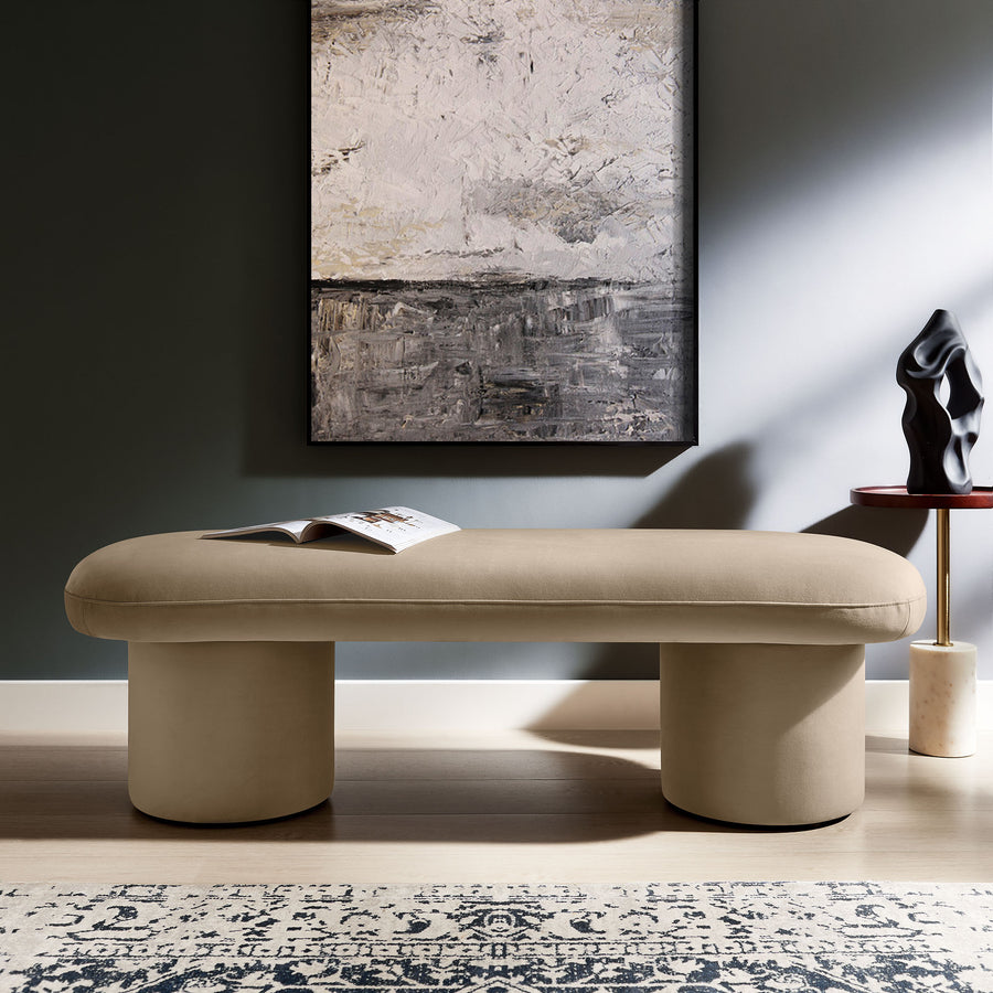 Torin Performance Velvet Bench in Taupe