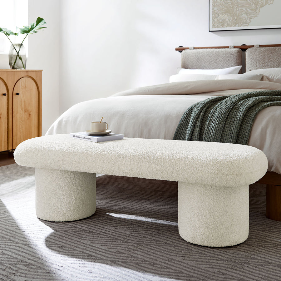 Torin Chenille Upholstered Bench in Cream
