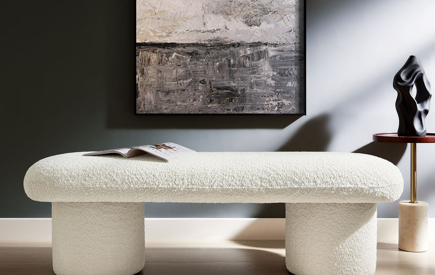 Torin Chenille Upholstered Bench in Cream