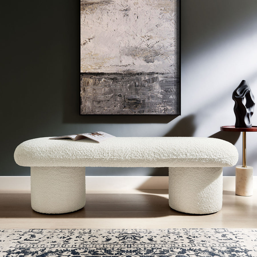 Torin Chenille Upholstered Bench in Cream