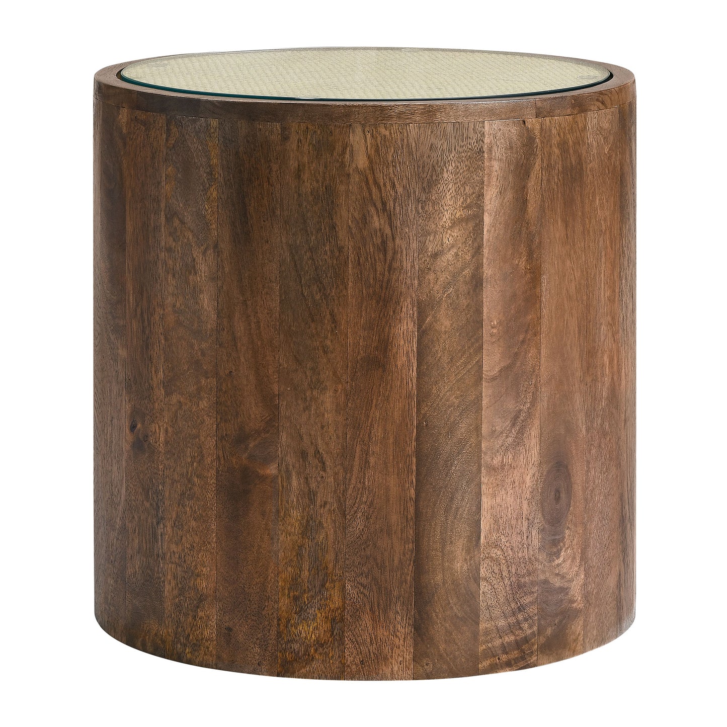 Truett Round Wood Rattan Side Table by Furniture For America