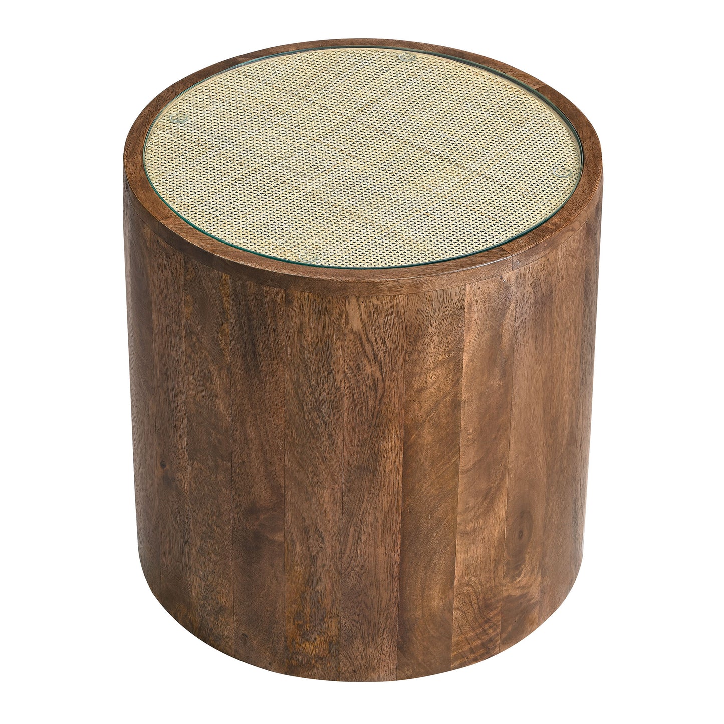 Truett Round Wood Rattan Side Table by Furniture For America