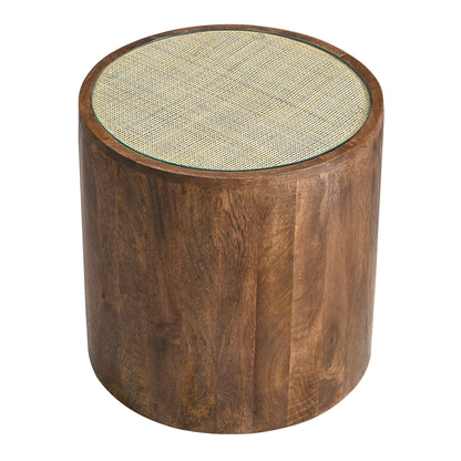 Truett Round Wood Rattan Side Table by Furniture For America
