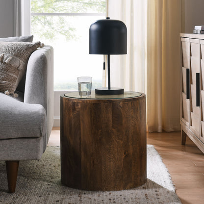 Truett Round Wood Rattan Side Table by Furniture For America