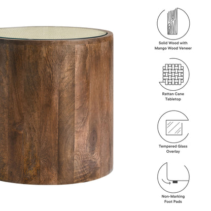 Truett Round Wood Rattan Side Table by Furniture For America