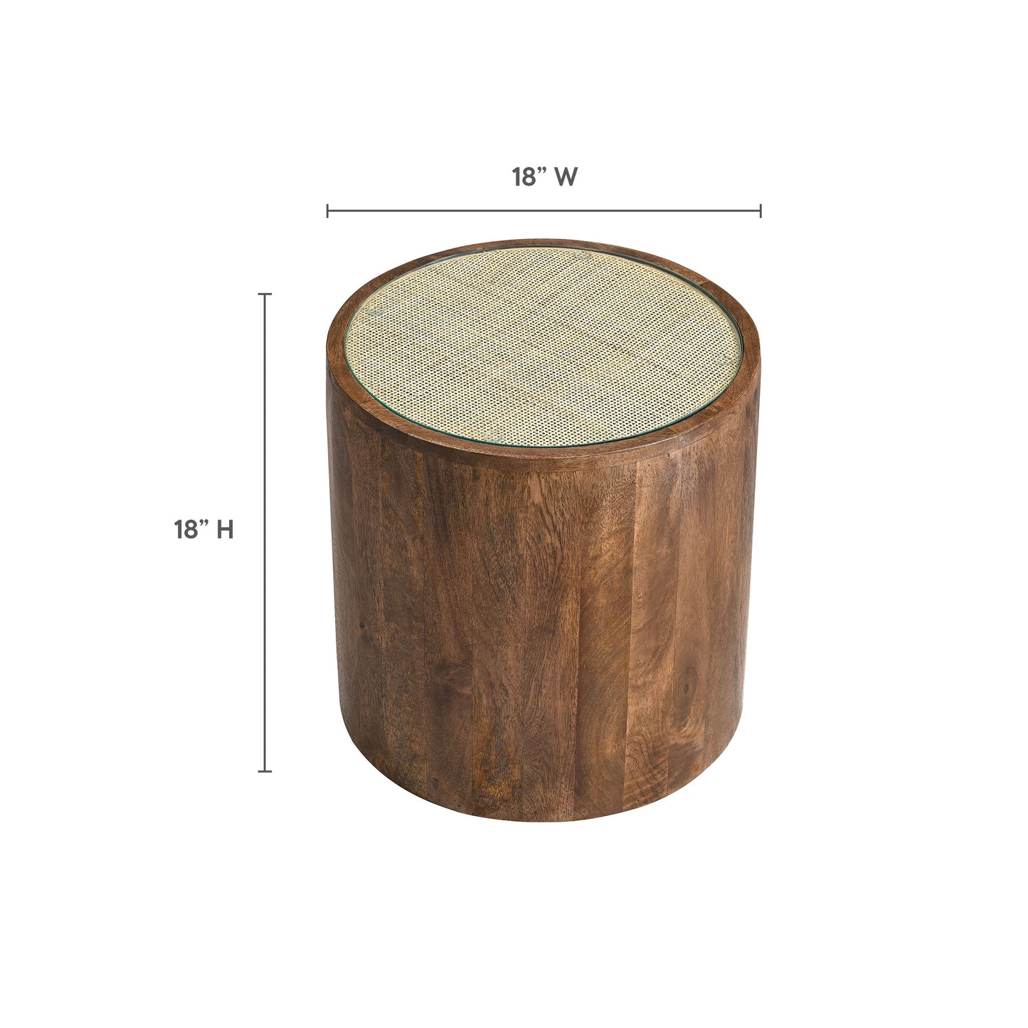 Truett Round Wood Rattan Side Table by Furniture For America