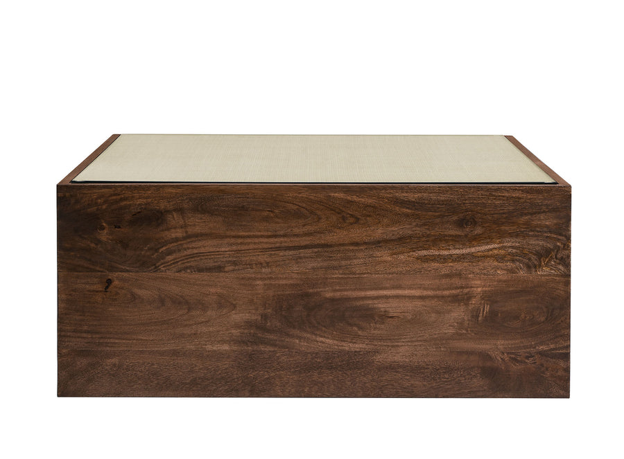 Bianca Square Wood Rattan Coffee Table in Walnut