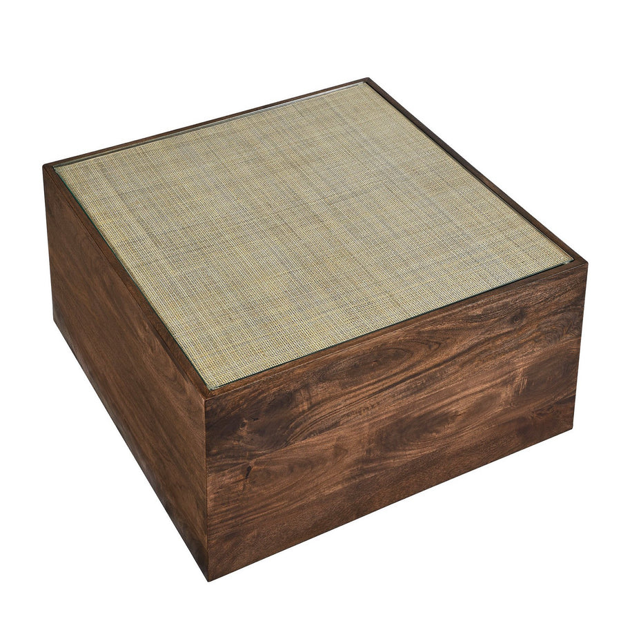 Bianca Square Wood Rattan Coffee Table in Walnut