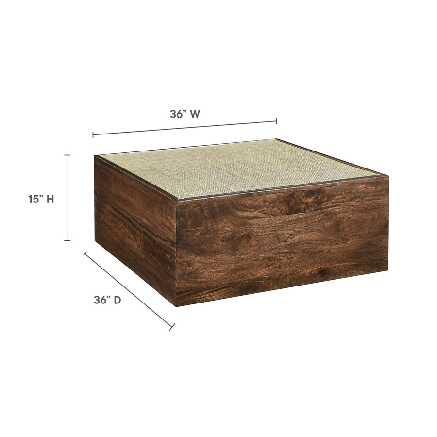 Bianca Square Wood Rattan Coffee Table in Walnut