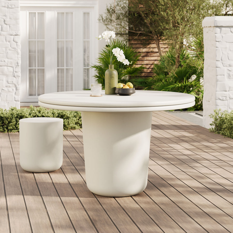 Portico 48" Indoor - Outdoor Patio Concrete Round Dining Table in White