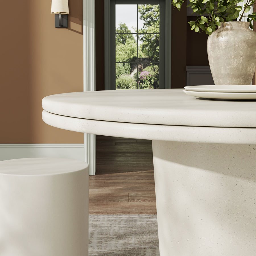 Portico 48" Indoor - Outdoor Patio Concrete Round Dining Table in White