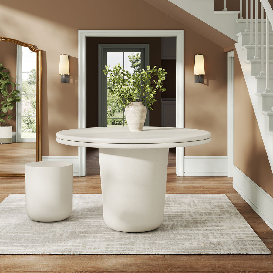 Portico 48" Indoor - Outdoor Patio Concrete Round Dining Table in White