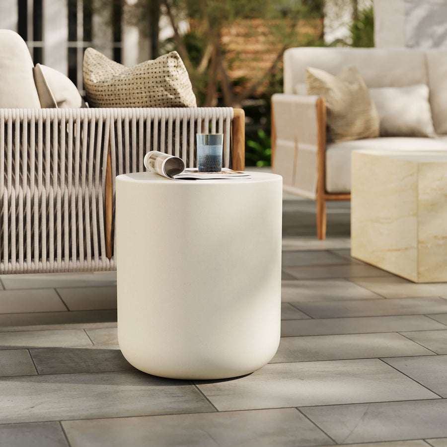 Portico Indoor - Outdoor Patio Concrete Stool in White