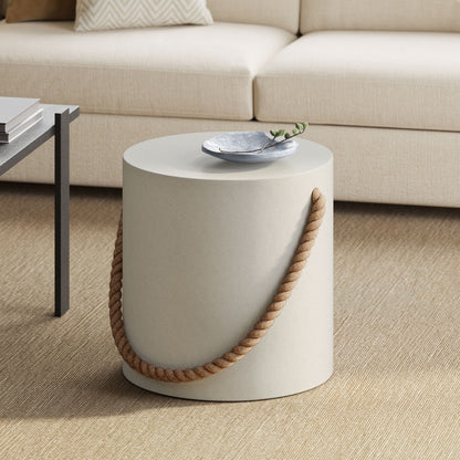 Isera Indoor - Outdoor Patio Rope Concrete Side Table Stool by Furniture For America