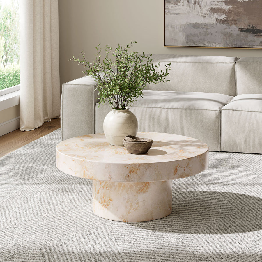 Una Indoor - Outdoor Patio Concrete Round Coffee Table in Honey Onyx