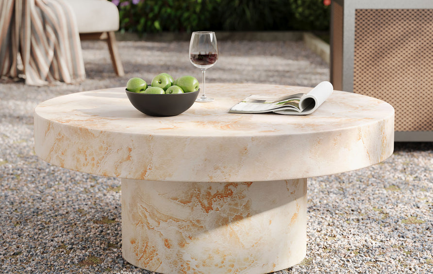 Una Indoor - Outdoor Patio Concrete Round Coffee Table in Honey Onyx