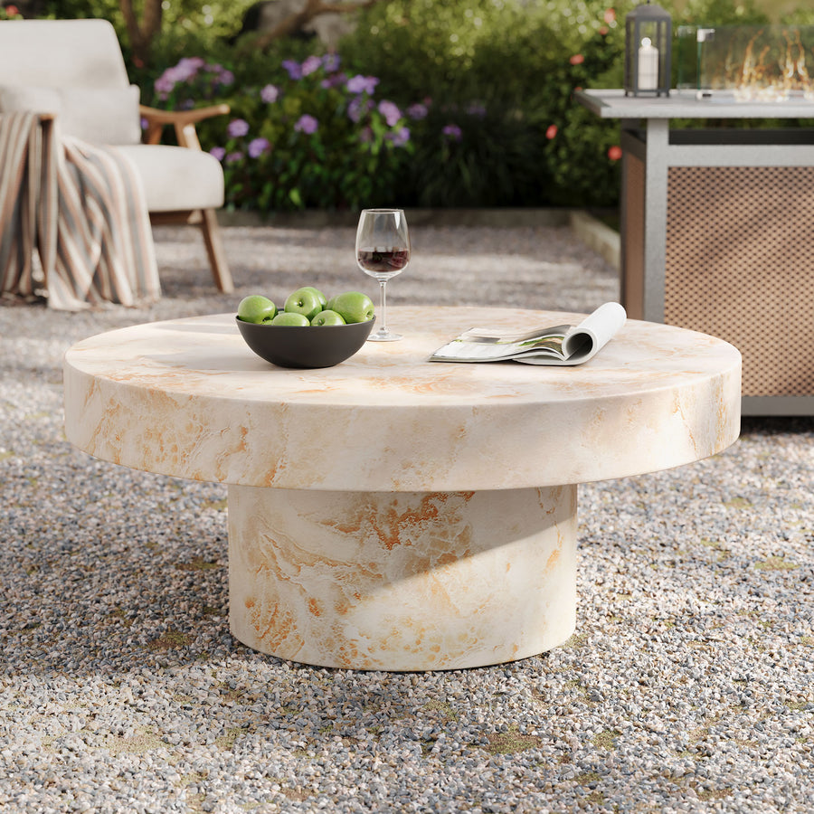 Una Indoor - Outdoor Patio Concrete Round Coffee Table in Honey Onyx