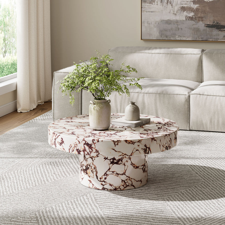 Una Indoor - Outdoor Patio Concrete Round Coffee Table in Red Marble