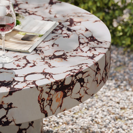 Alora Indoor - Outdoor Patio Concrete Round Coffee Table in Red Marble