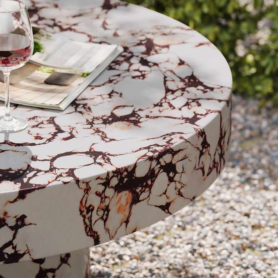 Una Indoor - Outdoor Patio Concrete Round Coffee Table in Red Marble