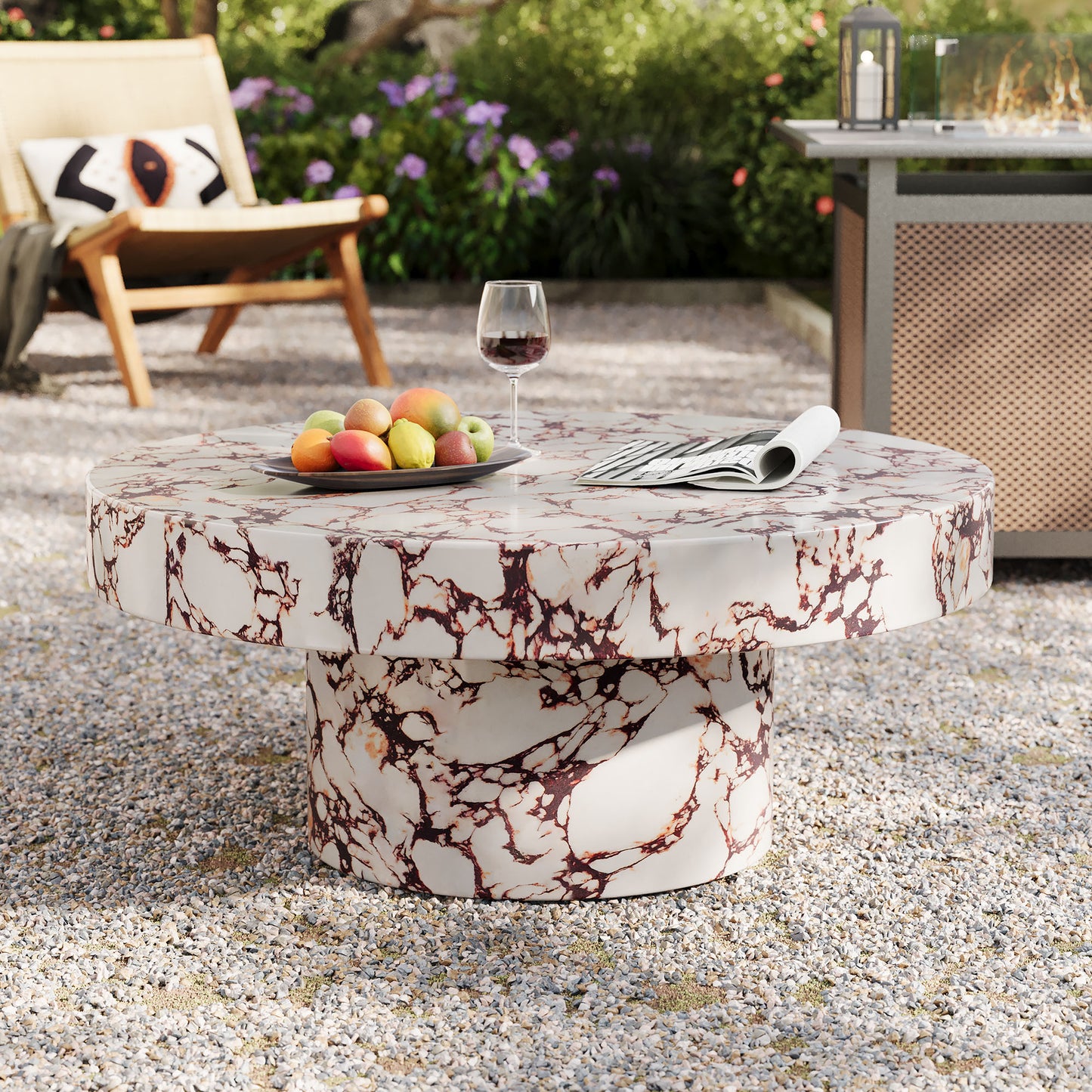 Alora Indoor - Outdoor Patio Concrete Round Coffee Table by Furniture For America