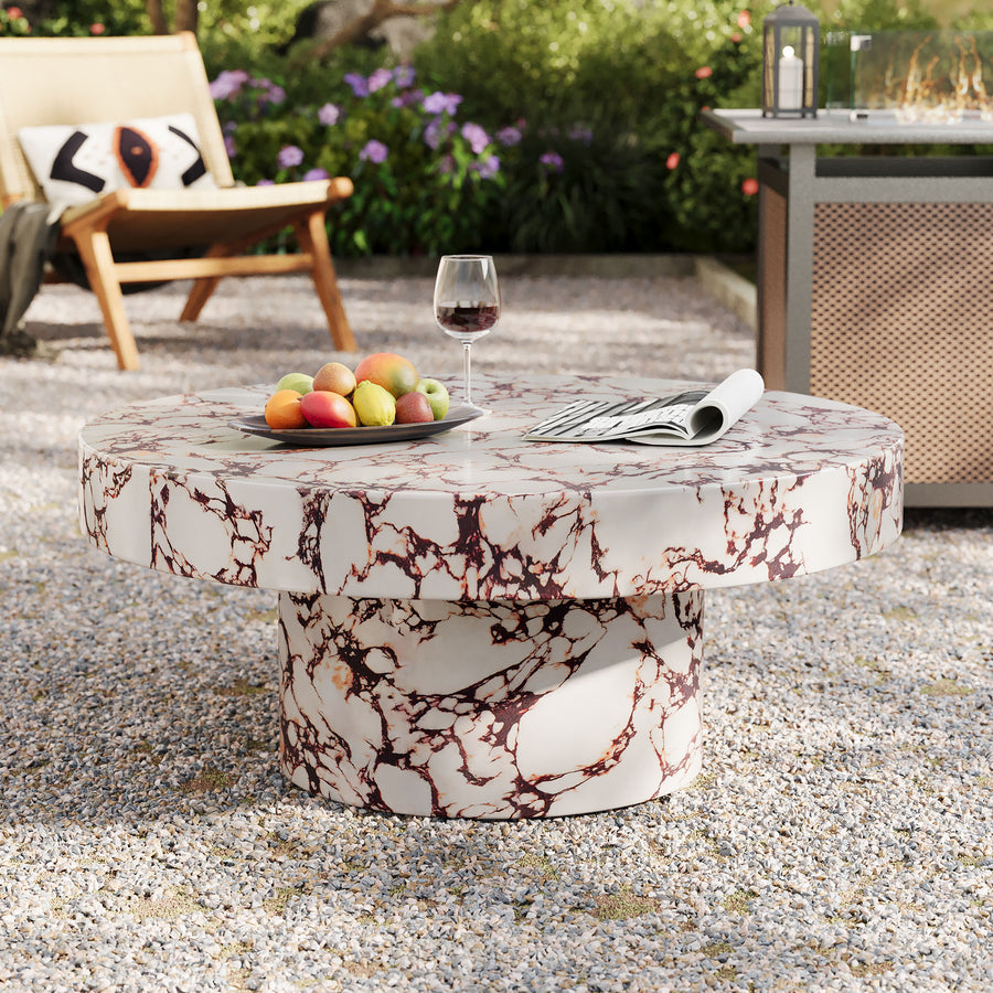 Una Indoor - Outdoor Patio Concrete Round Coffee Table in Red Marble