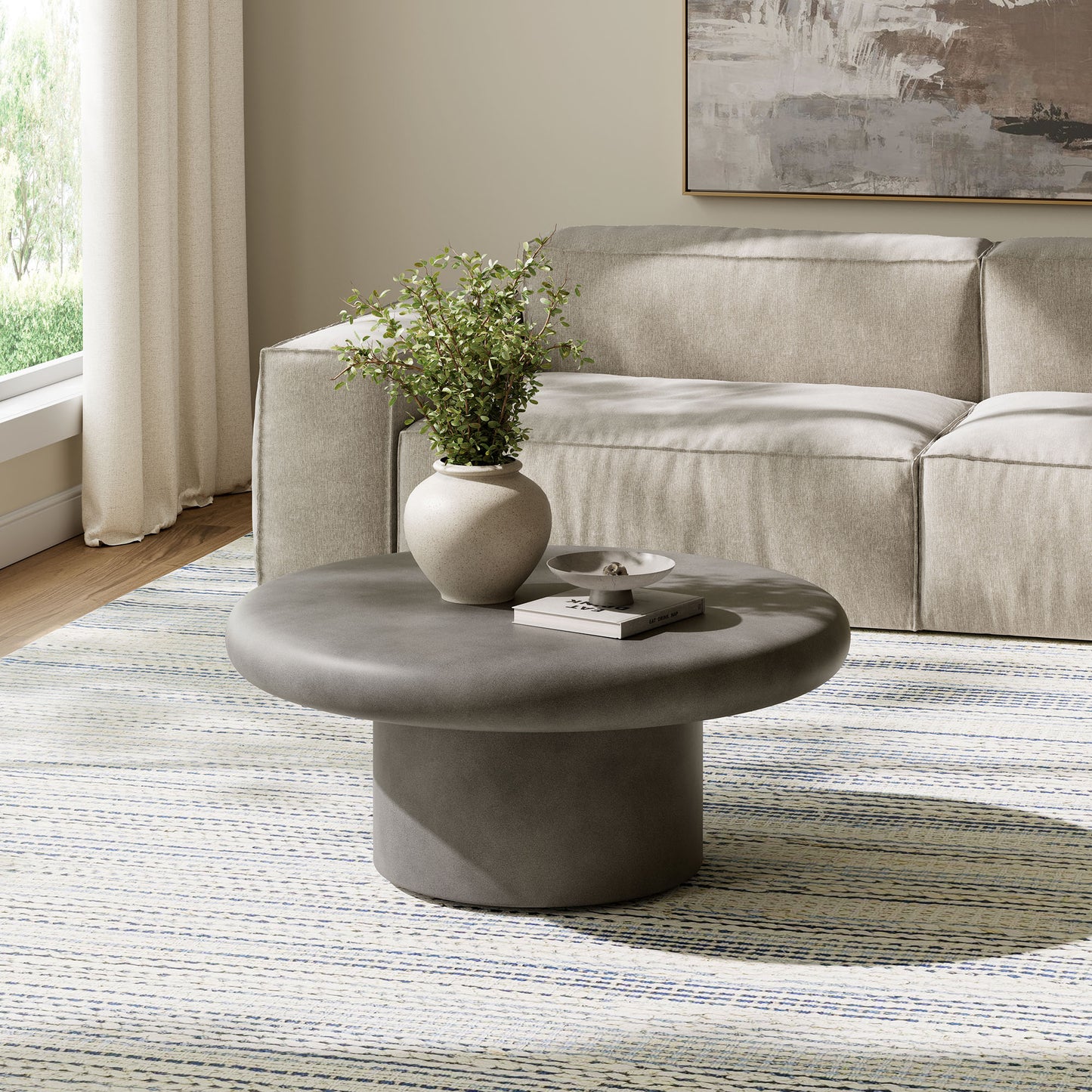 Argos Indoor - Outdoor Patio Concrete Round Coffee Table by Furniture For America
