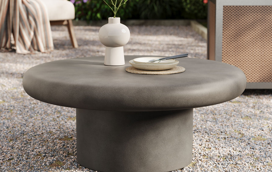 Jolie Indoor - Outdoor Patio Concrete Round Coffee Table in Gray