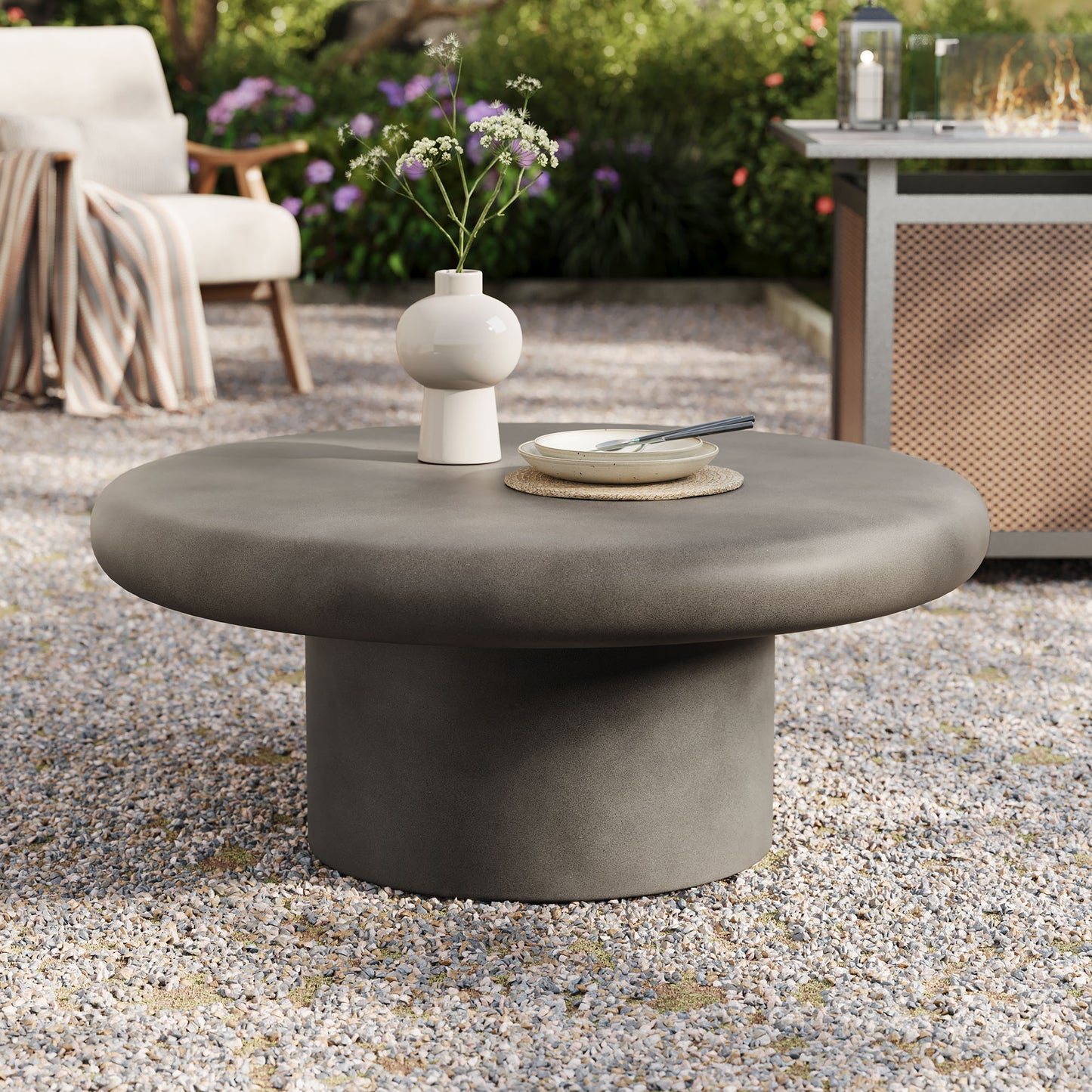 Argos Indoor - Outdoor Patio Concrete Round Coffee Table by Furniture For America