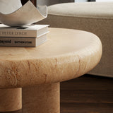 Wade Indoor - Outdoor Patio Textured Faux Travertine Coffee Table in Travertine