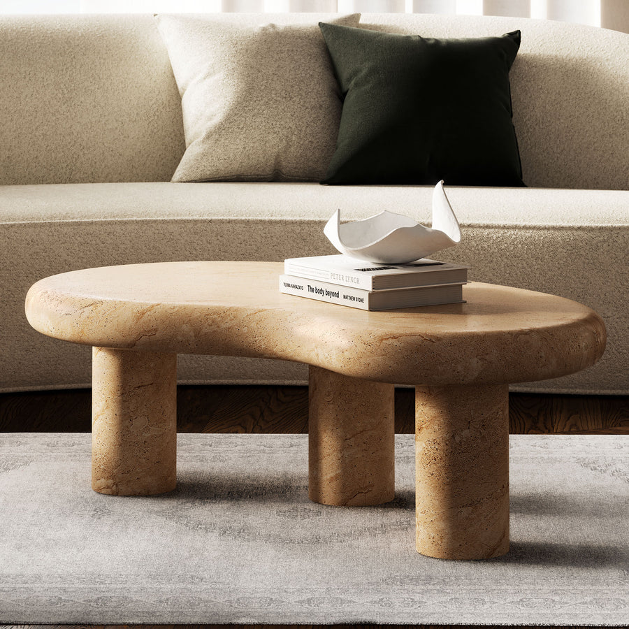 Wade Indoor - Outdoor Patio Textured Faux Travertine Coffee Table in Travertine