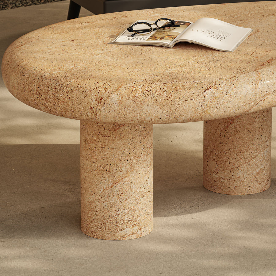 Wade Indoor - Outdoor Patio Textured Faux Travertine Coffee Table in Travertine