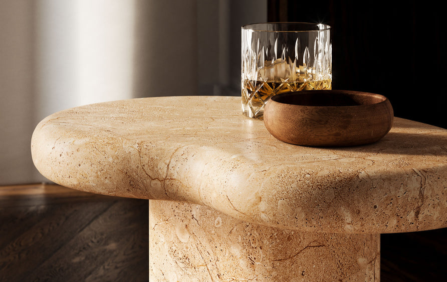 Wade Indoor - Outdoor Patio Textured Faux Travertine Side Table in Travertine