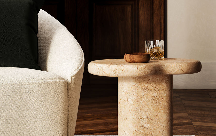 Wade Indoor - Outdoor Patio Textured Faux Travertine Side Table in Travertine