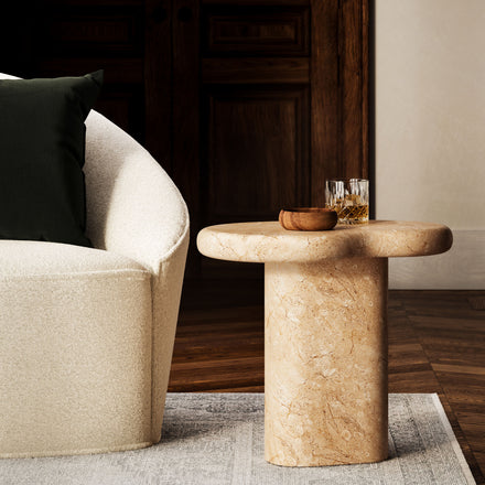 Elowen Indoor - Outdoor Patio Textured Faux Travertine Side Table in Travertine